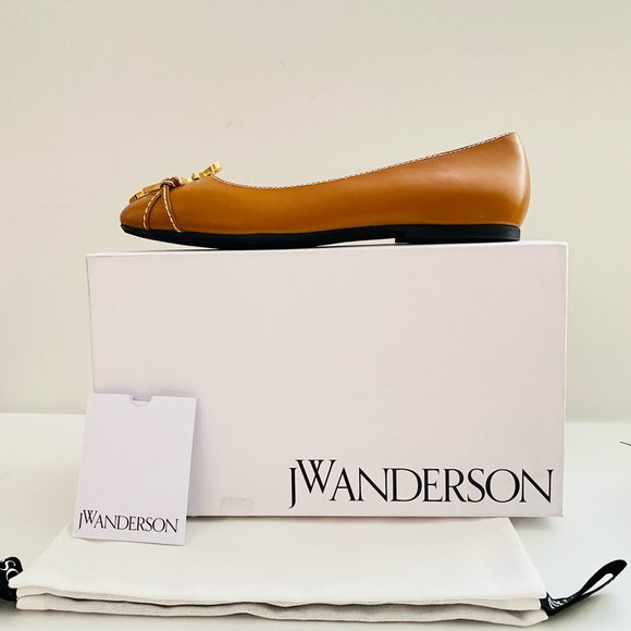 NWT: JW ANDERSON | Gold Medallion Logo Pecan Tan Chocolate Ballerina Flat - Picture 6 of 10
